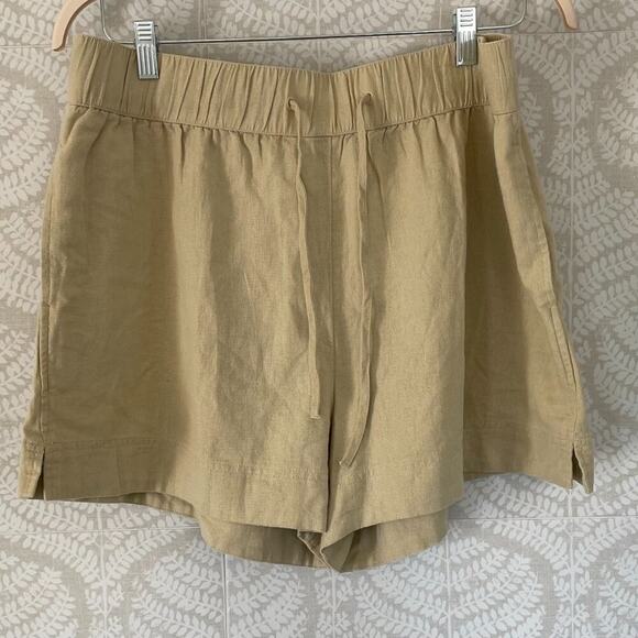 NWOT Melrose and Market Linen Blend Elastic Waist Drawstring Shorts Tan/Neutral - Picture 2 of 12